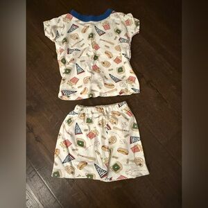 Magnolia Baby SS Baseball-Print Kids Pajama Set with Multicolor Sports Icons